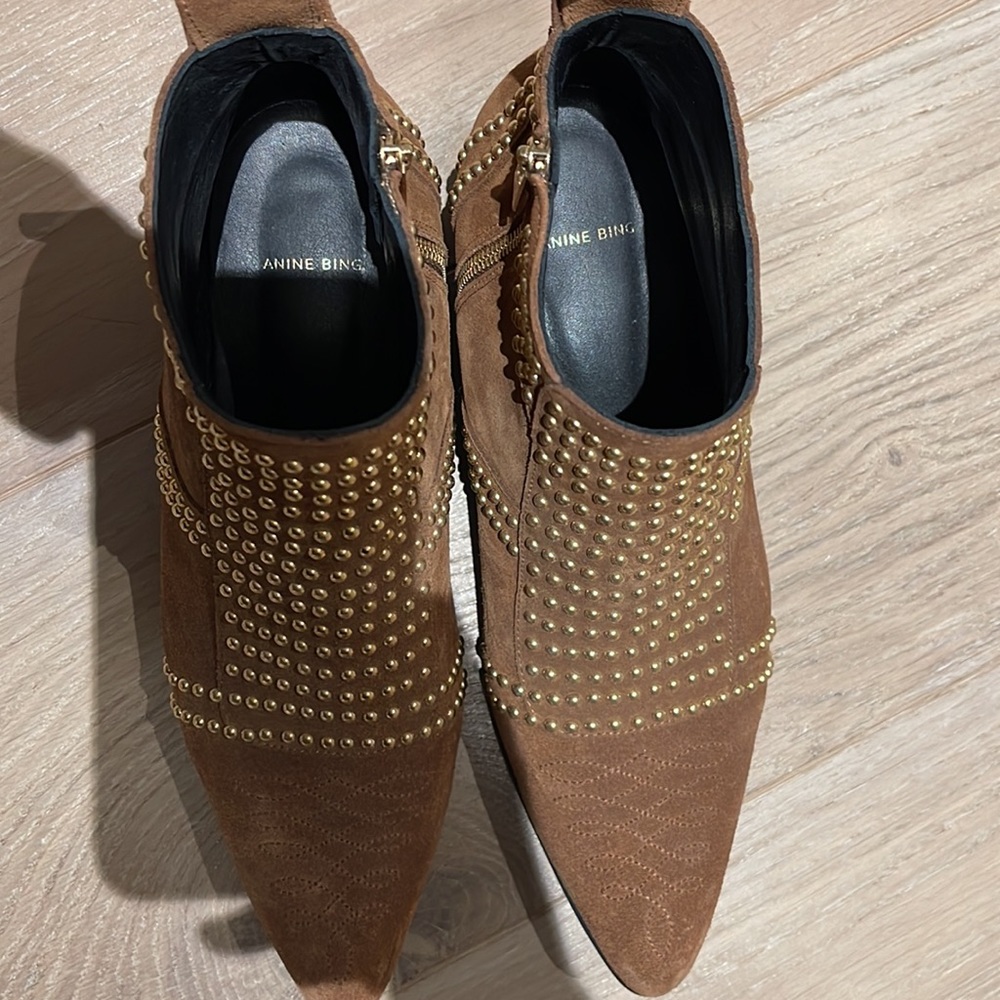 Anine Bing Brown Suede Studded Ankle Booties - Picture 5 of 6